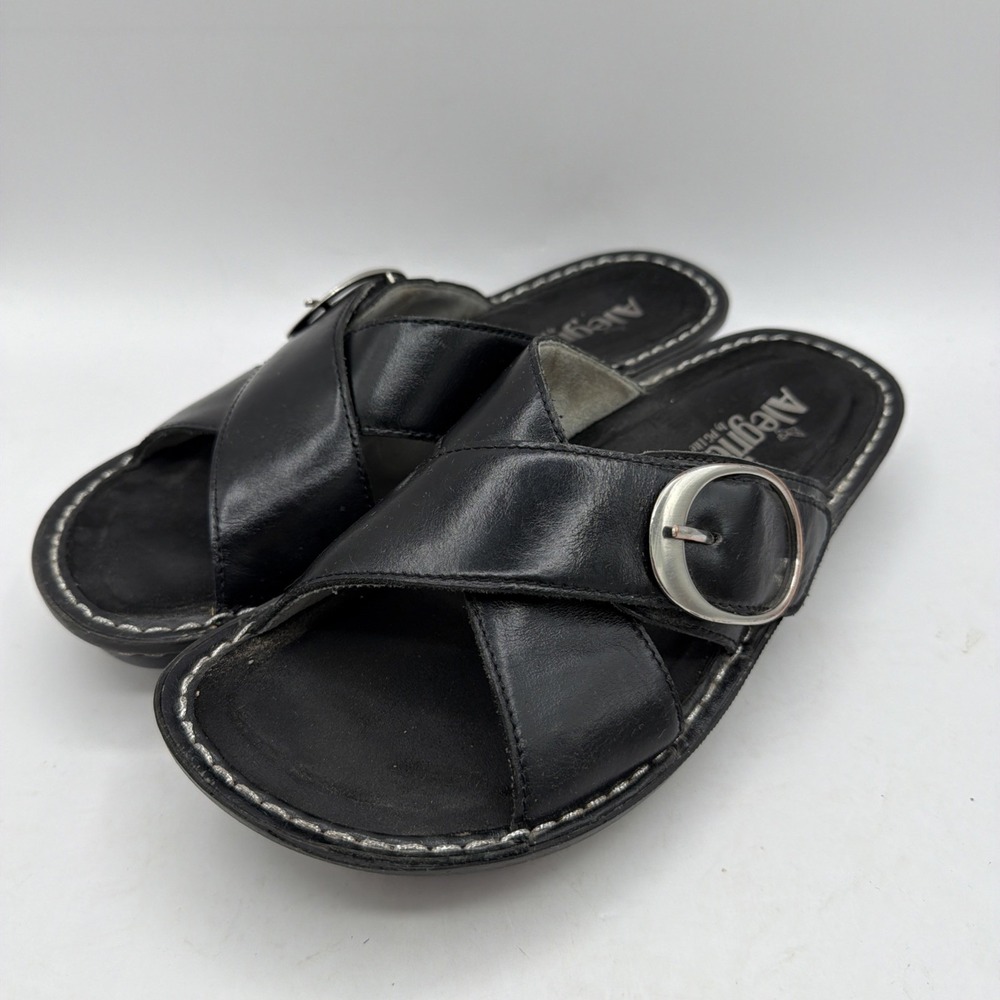 Alegria Vanya Slide Sandal Womens US 7.5 EU 38 Black Leather Adjustable VYA-7409